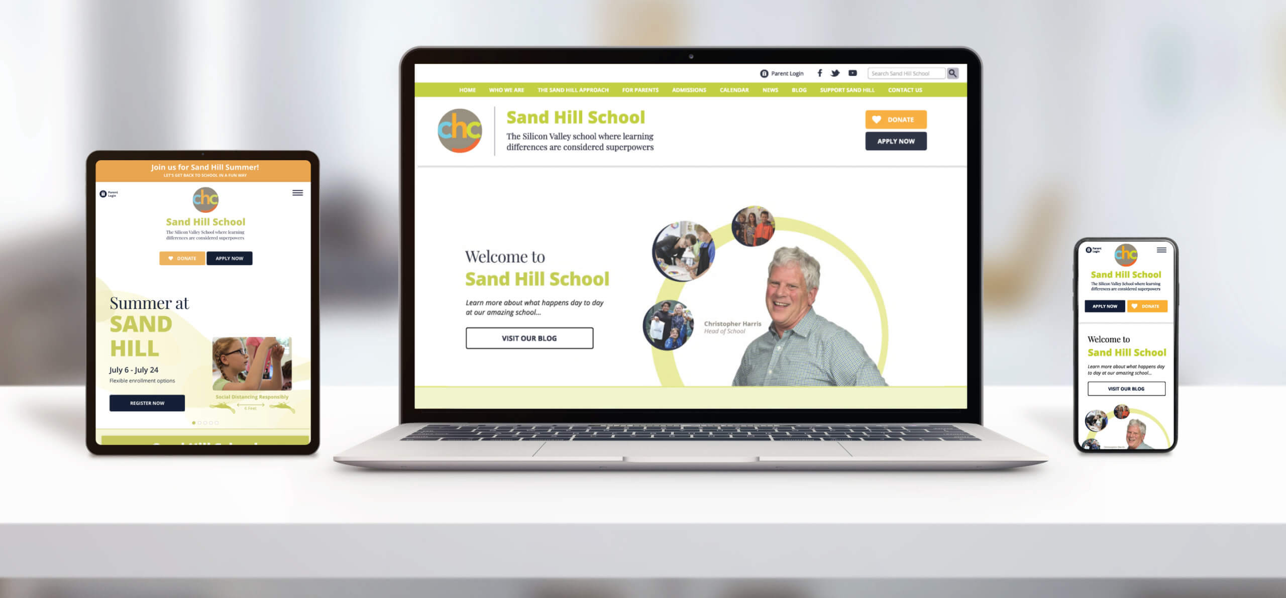 Sand Hill School web design sample shown