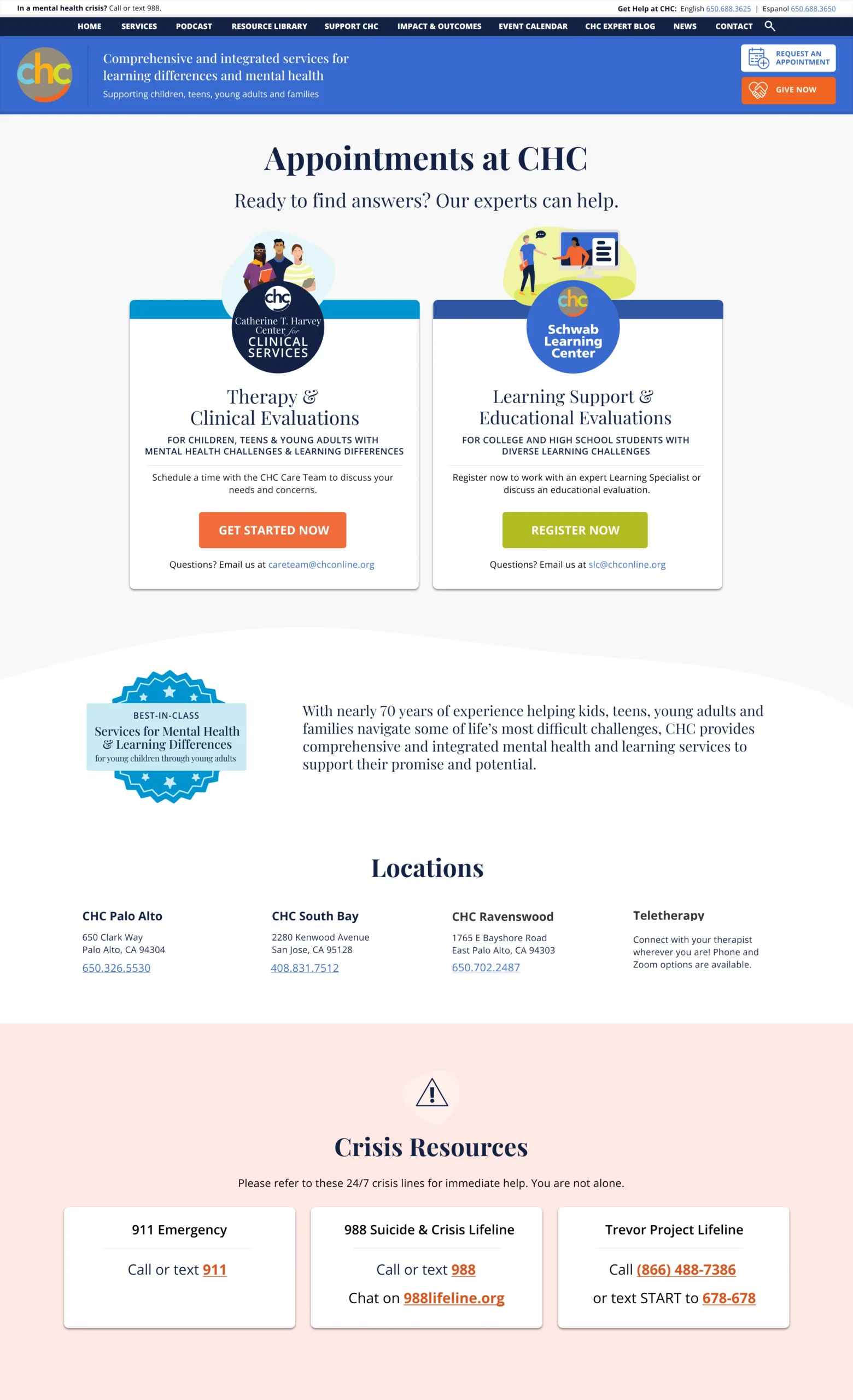 Example of an appointments website