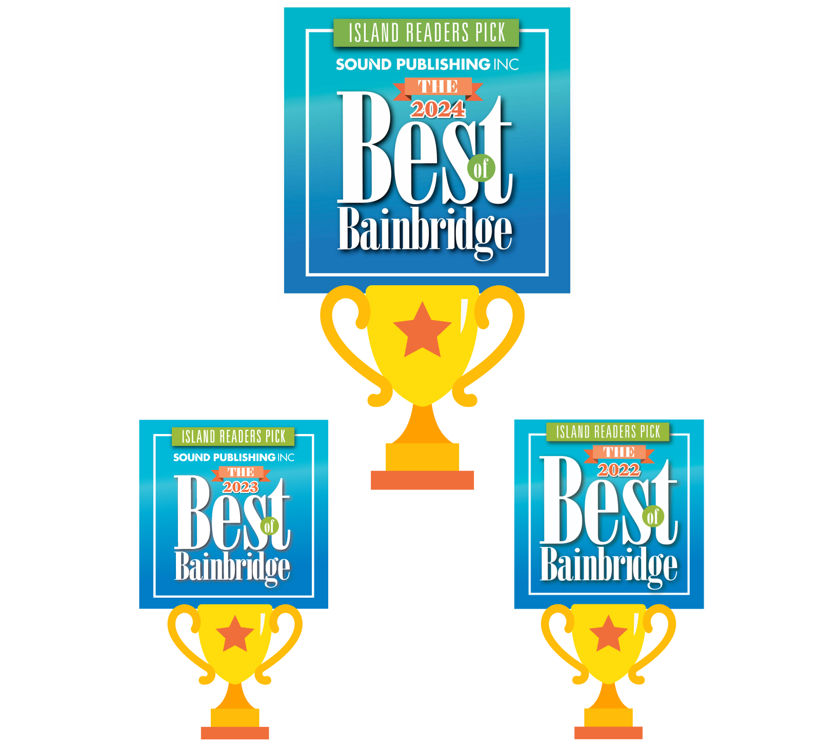 Best of Bainbridge award badges 2022, 2023 & 2024