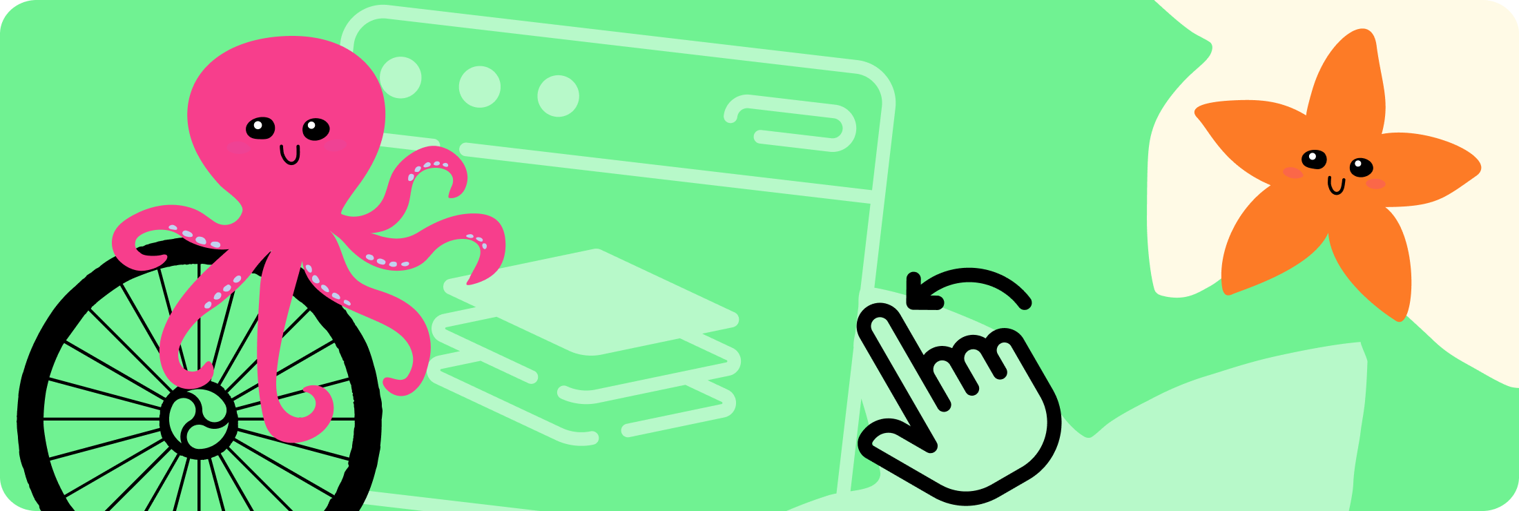 Swipe Our Tech Stack: The Essential Tools That Keep Our Agency Running (And Why Small Businesses Love Them). Image of Dooley Design Group logo with illustrations of an octopus, starfish and finger pointing on a tech stack