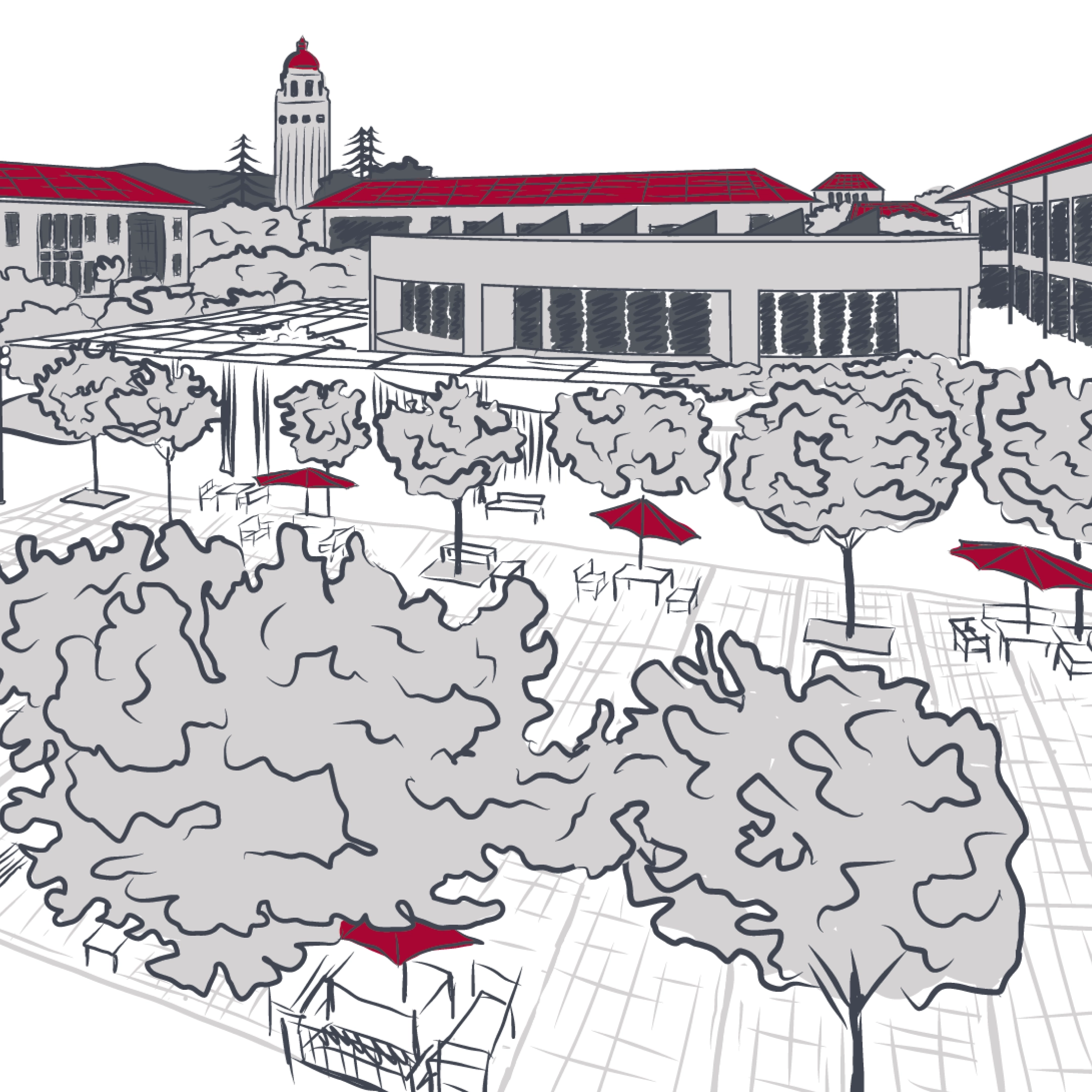 Custom campus illustration for Stanford Professionals-in Real Estate