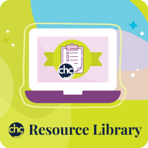 CHC Resource Library. Icon image of laptop with CHC logo on screen