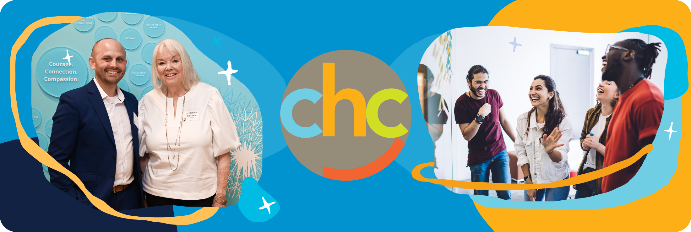 CHC logo with photos of CHC staff