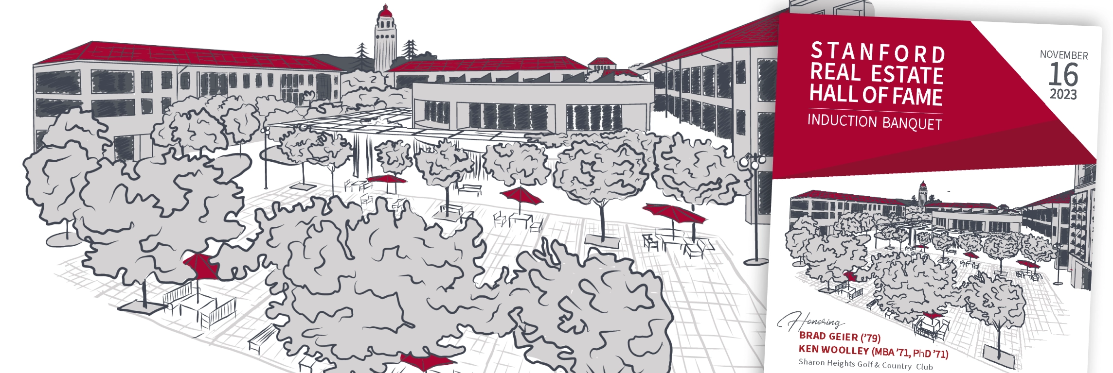 Custom campus illustration for Stanford Professionals-in Real Estate