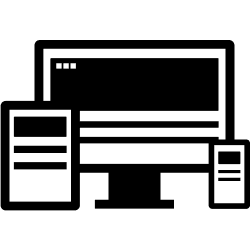 An icon showing a smart phone, tablet, and desktop computer screen.