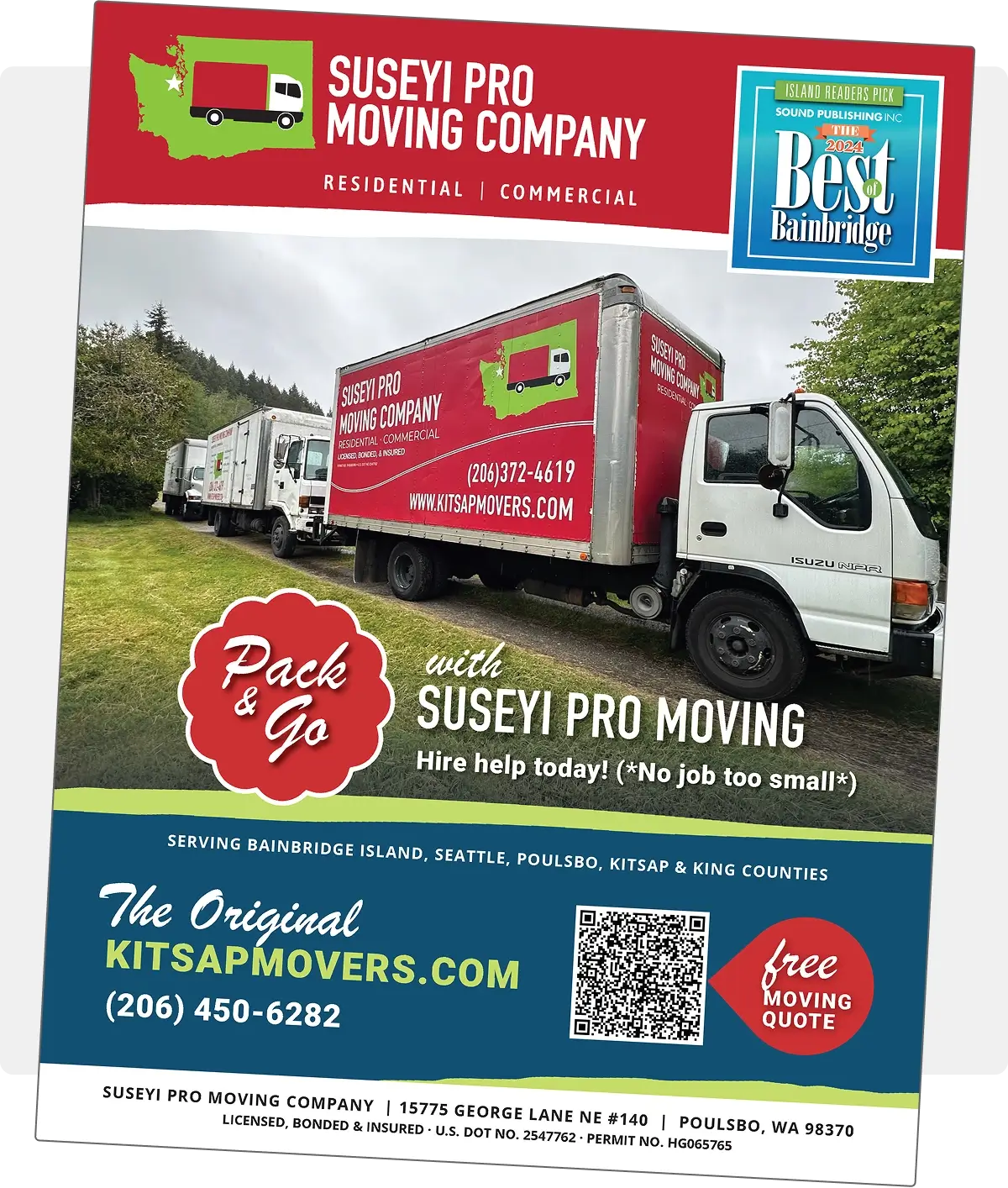 Suseyi Pro Moving Company magazine ad design for PNW Magazine by Dooley Design Group