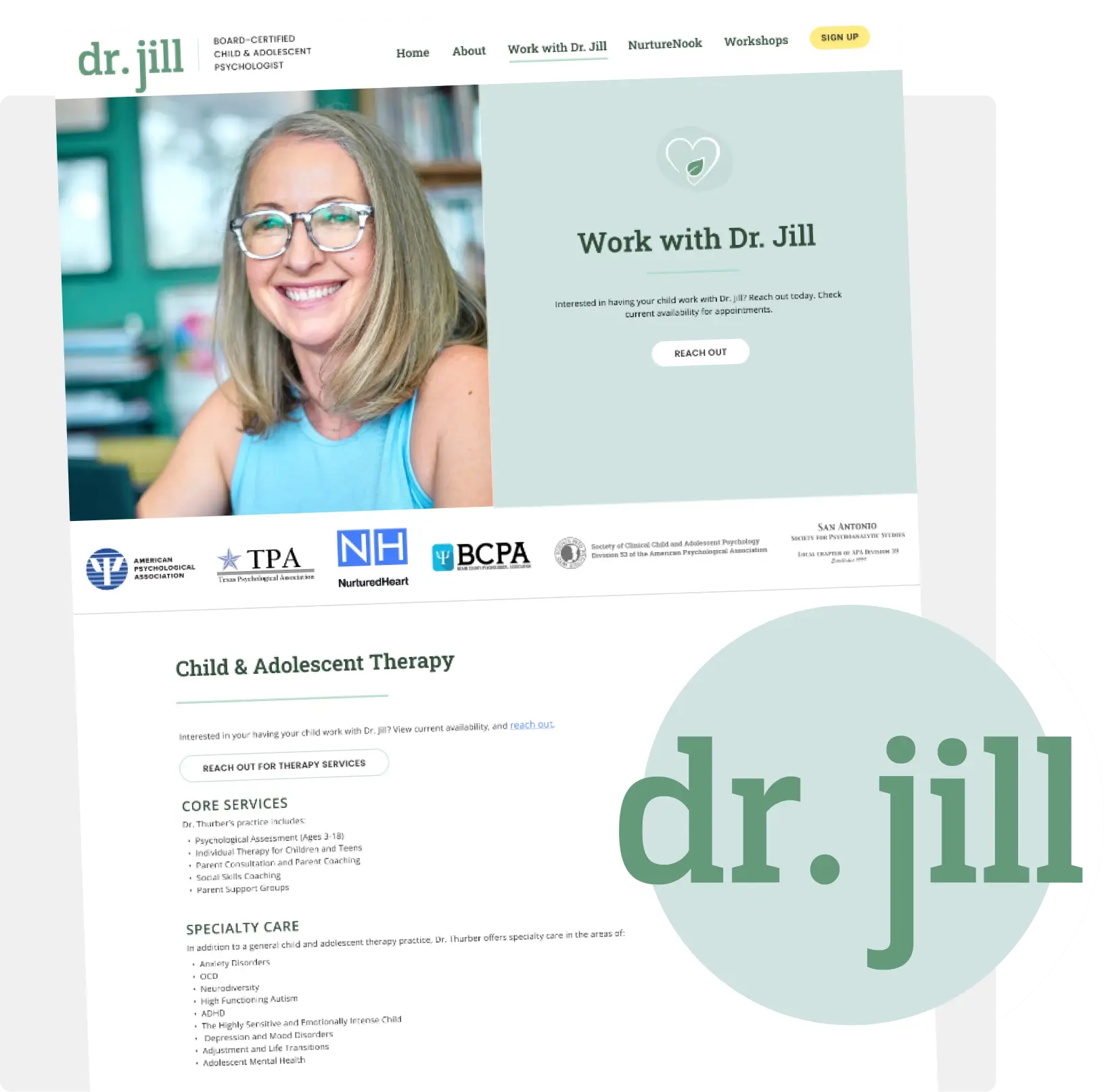 Dr. Jill Thurber Custom Therapy Website Design by Dooley Design Group