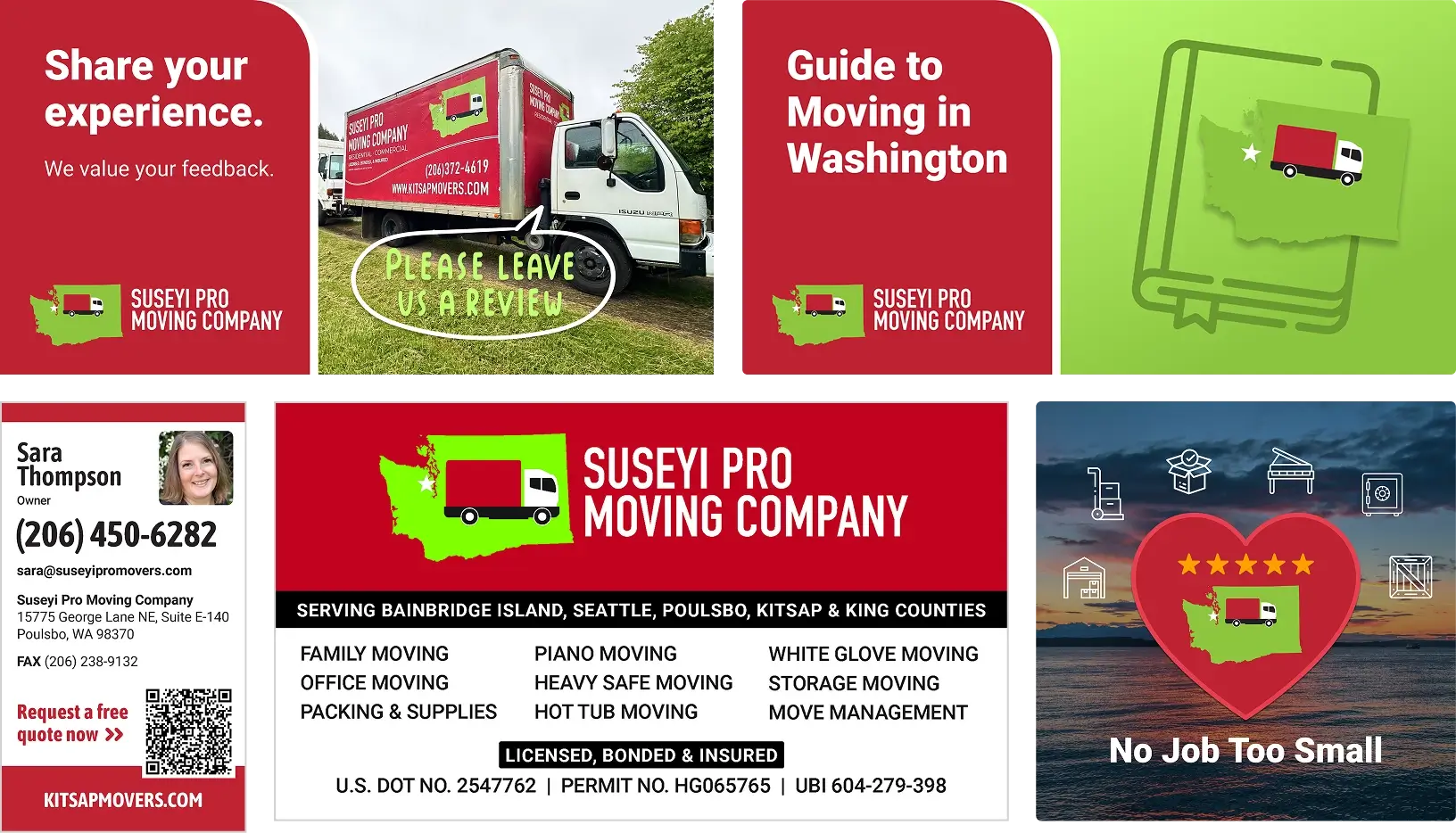 Suseyi Pro Moving Company Social media graphics and company business cards designed by Dooley