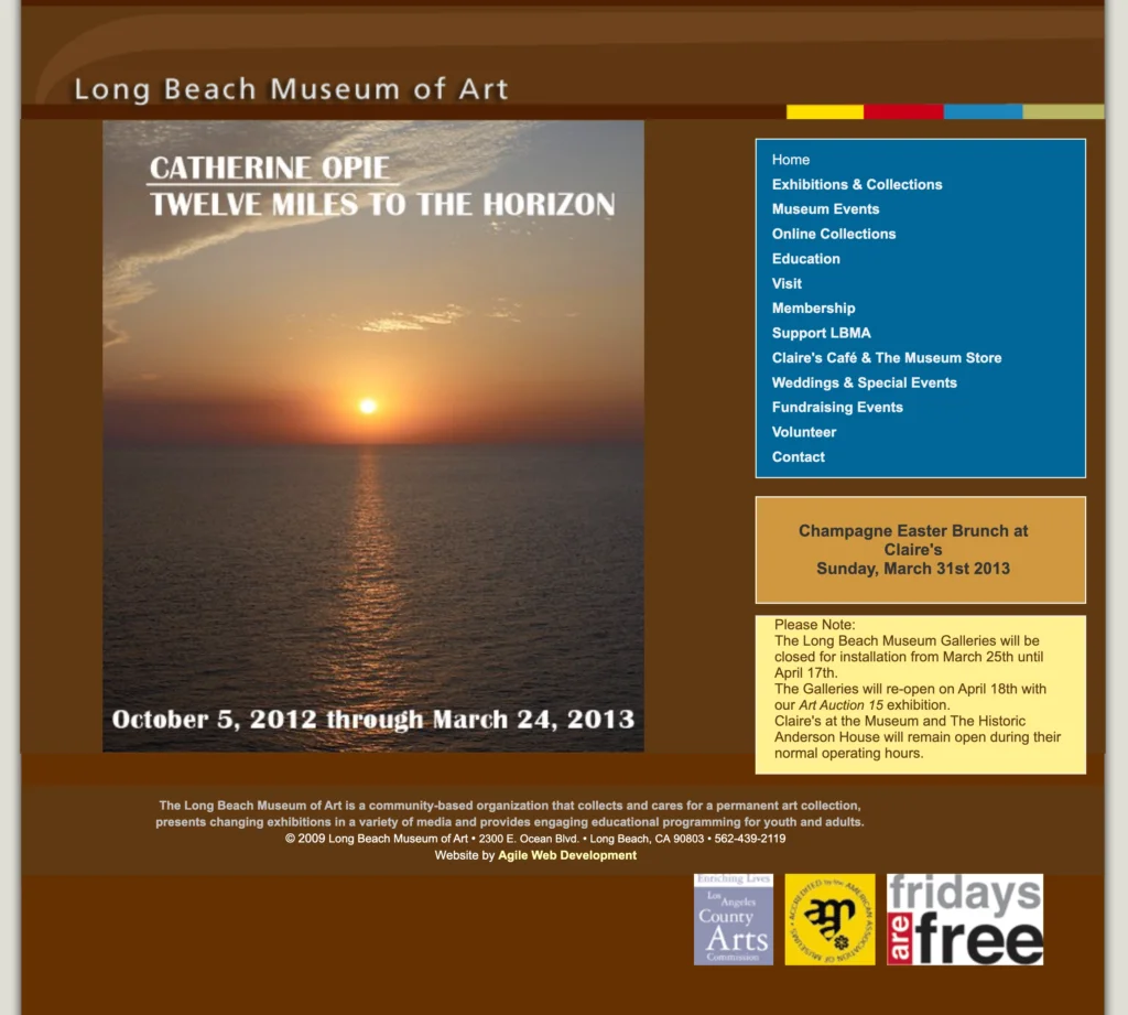 View of the outdated Long Beach Museum of Art website in 2013 before the website redesign. 